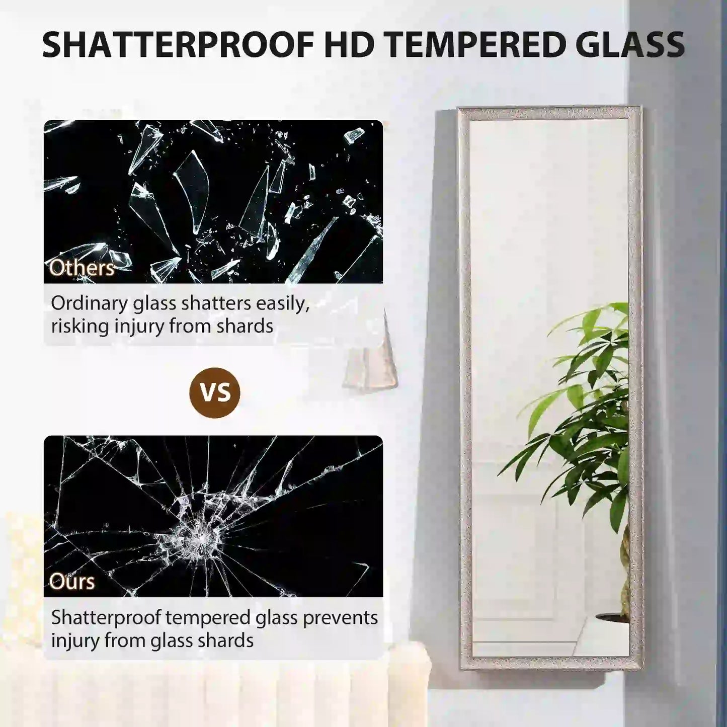 64" x 21" Rectangular Full Length Mirror, Gunmetal Silver Full Length Mirrors at Gallery Canada