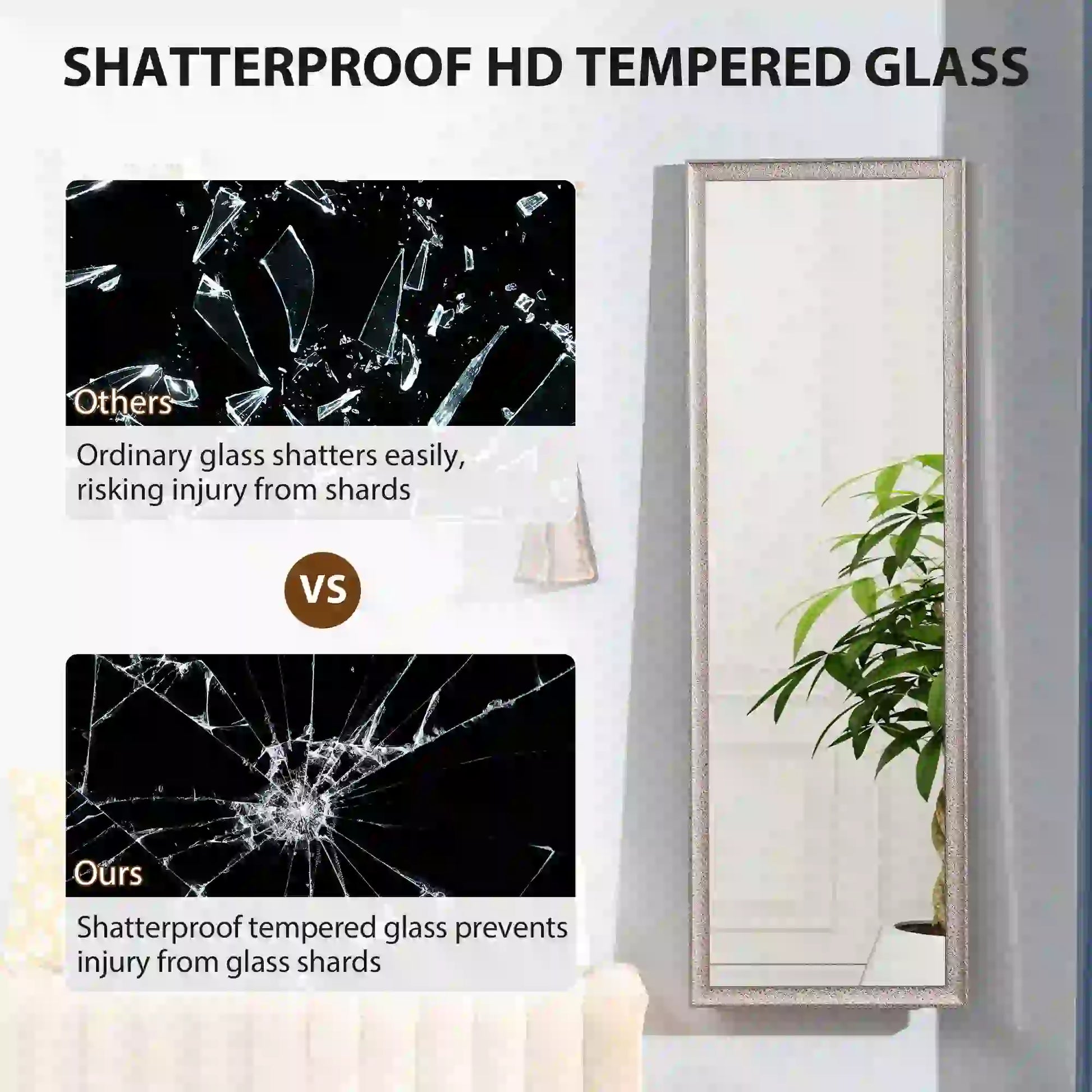 64" x 21" Rectangular Full Length Mirror, Gunmetal Silver Full Length Mirrors at Gallery Canada