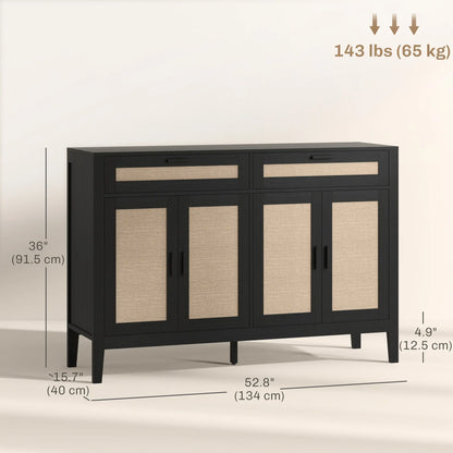 Boho Kitchen Sideboard Cabinet, Rattan Doors, Dining Room, Black Storage Cabinets at Gallery Canada