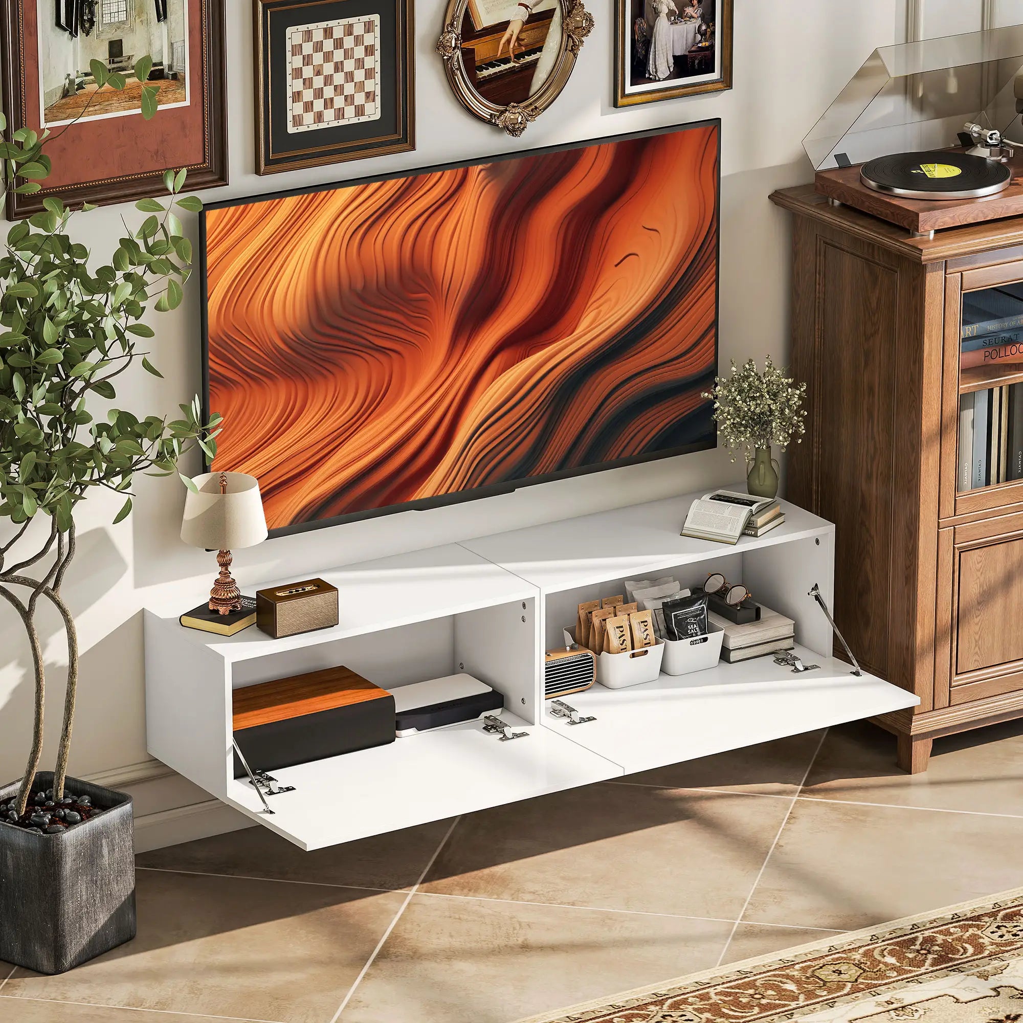 Floating TV Stand, Storage Cupboards for 45, 55, 65in TVs, Wall Mounted, White TV Stands at Gallery Canada