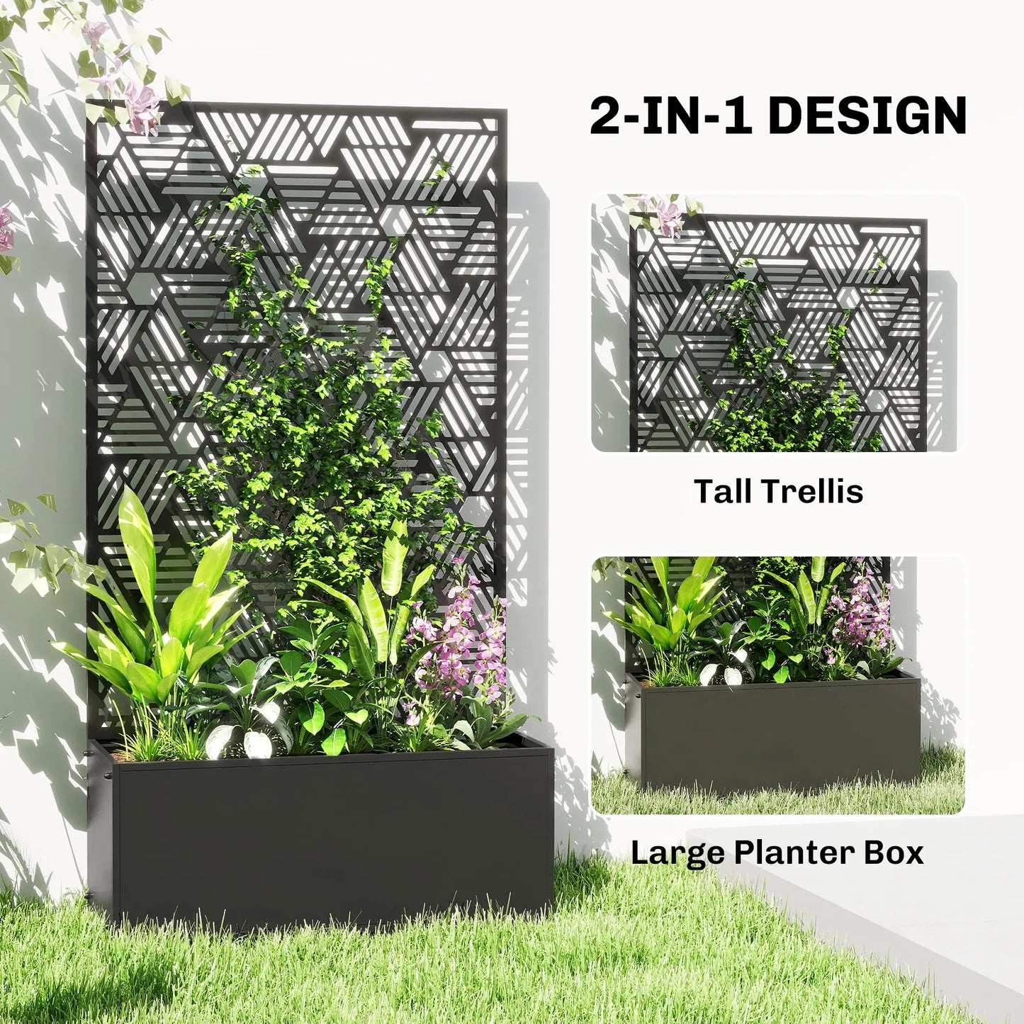 Metal Planter Box With Trellis, 44.5" Tall, Raised Garden Bed Galvanized Planter Boxes at Gallery Canada