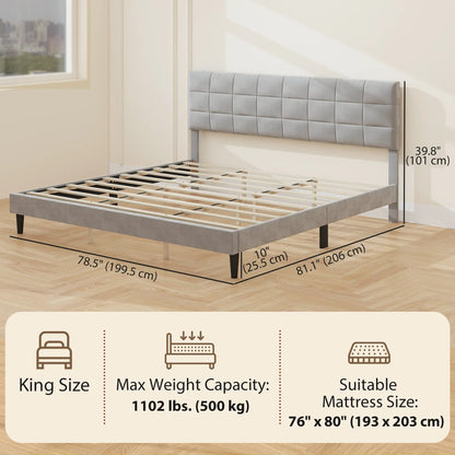 King Size Bed Frame, Upholstered Headboard, Wood Slats, 1100 lbs, Grey Bed Frames at Gallery Canada