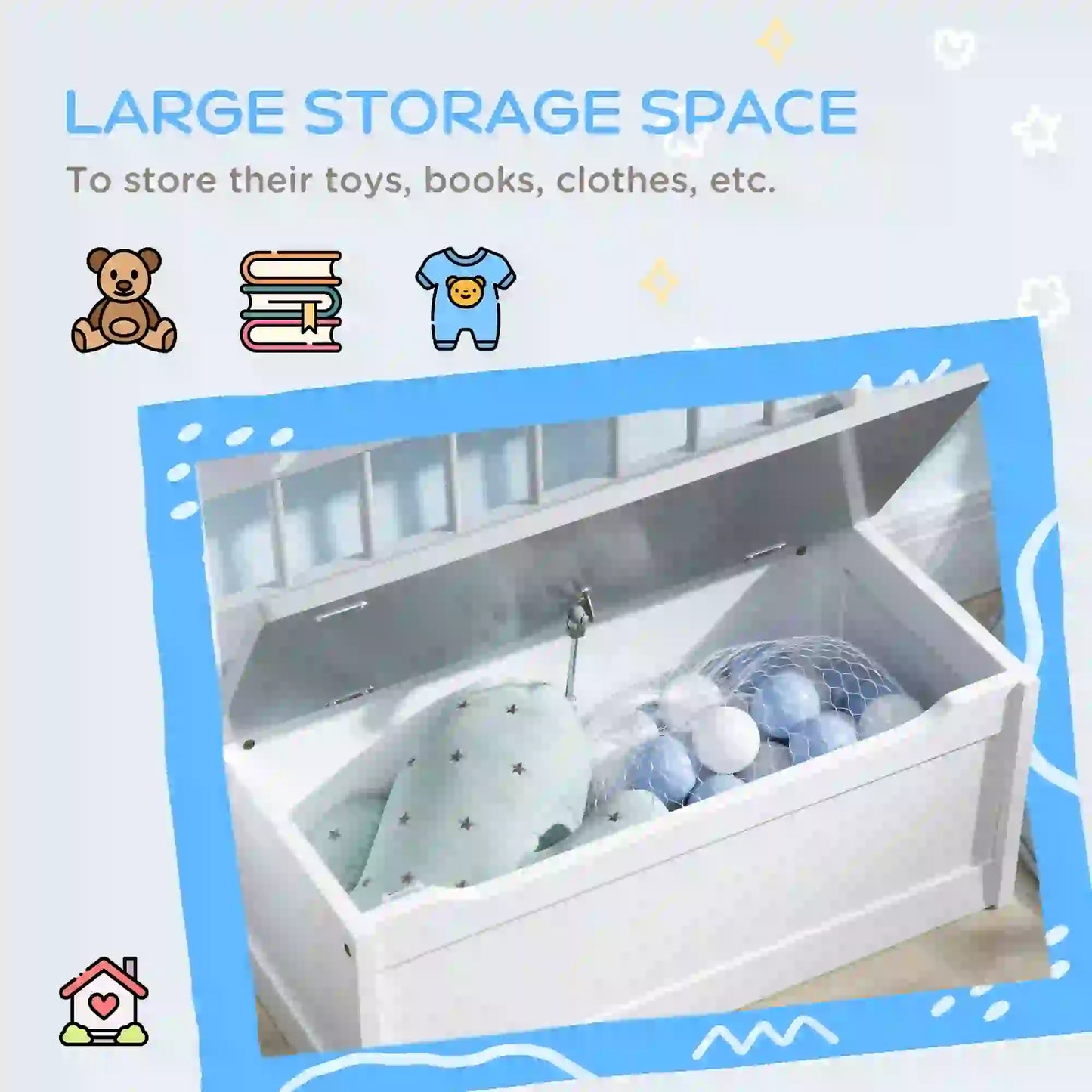 Kids Toy Storage Chest with Lid, Safety Hinge, Bench Seat, Backrest, Grey Baby & Kids Storage at Gallery Canada