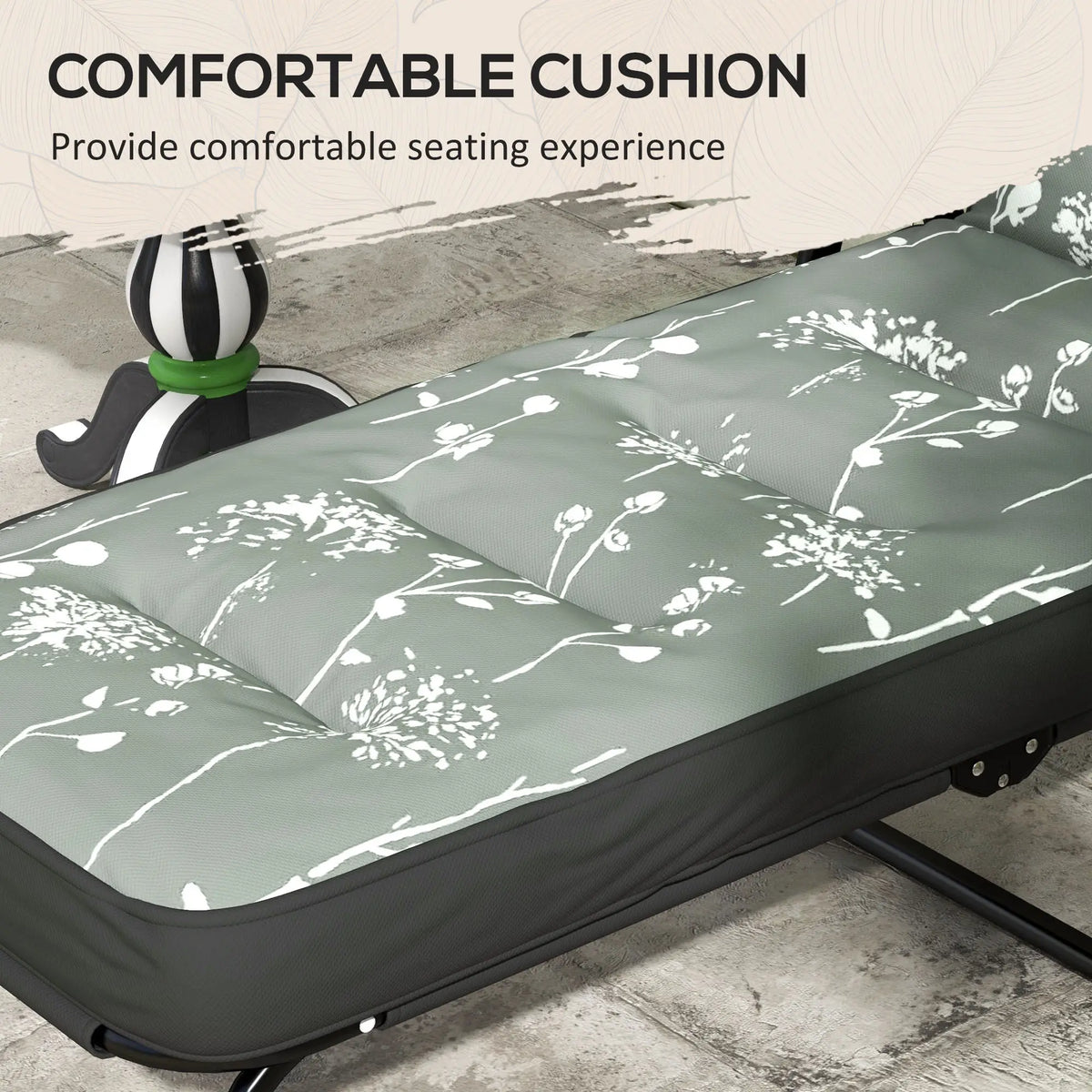 Outdoor Lounge Chair with Padded Cushion, Folding Reclining, Grey