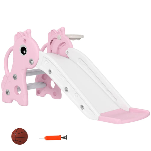 3 in 1 Toddler Slide, Climber, Basketball Hoop, Giraffe Design, Pink