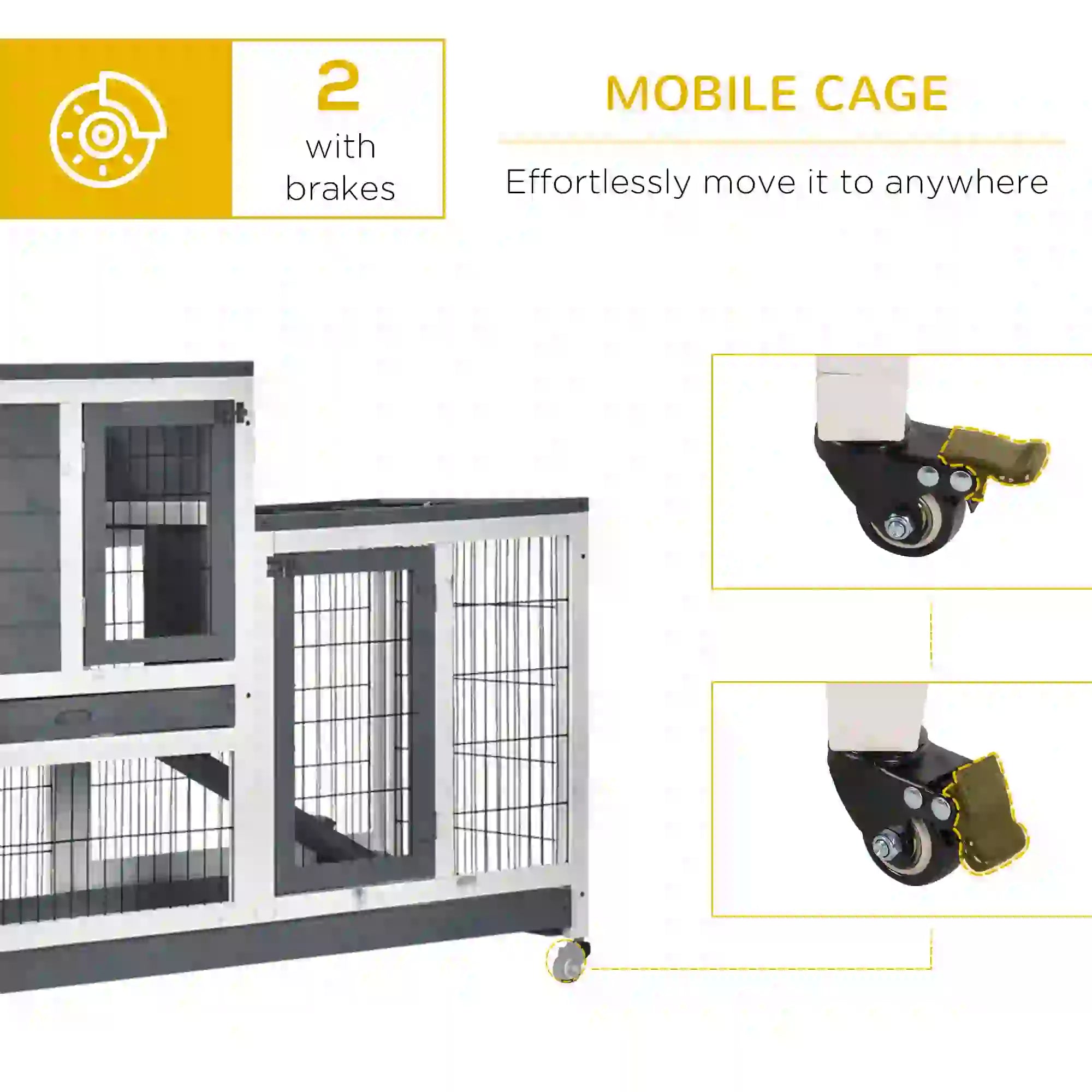Wooden Rabbit Hutch, Indoor Bunny Cage with Wheels, Pull Out Trays, Run, Grey Rabbit Hutch at Gallery Canada