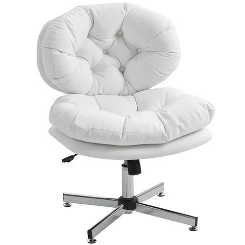 Armless Office Chair, Wide Padded Seat, Adjustable Height, White