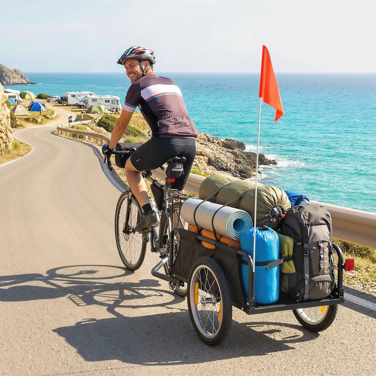 Bike Cargo Trailer, 16" Pneumatic Wheels, Red Flag, Red Bike Cargo Trailers at Gallery Canada