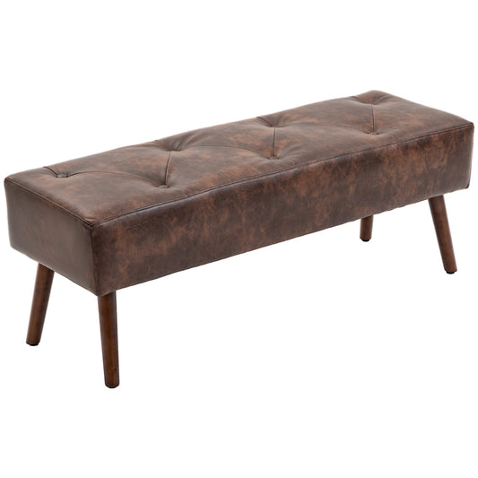 Bedroom Bench, End of Bed Bench with Button Tufted Design, PU Leather Upholstered Entryway Bench with Wood Legs, Brown at Gallery Canada