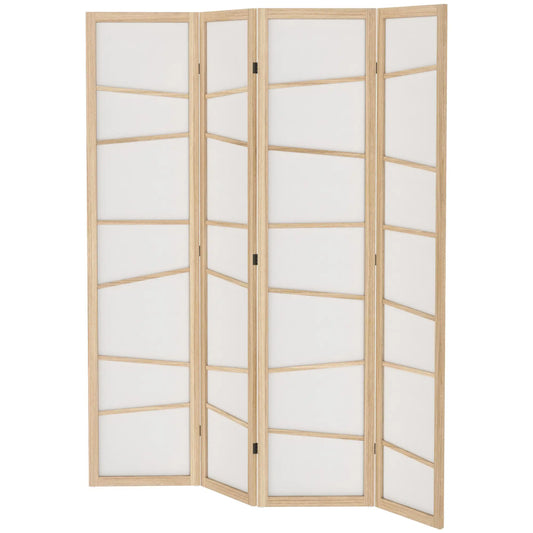 66.9" Folding Room Divider, 4 Panel Wood Frame, Natural Wood Room Dividers Natural Wood, White at Gallery Canada