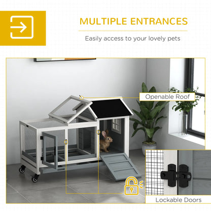 Rabbit Cage With Wheels, Ramp, Run, Tray, Indoor Outdoor, Grey