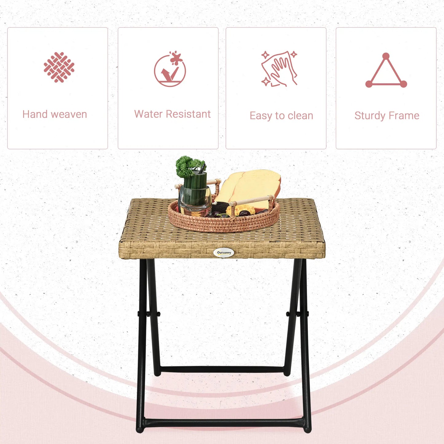 Outdoor PE Rattan Coffee Table, 15.75"x15.75"x15.75", Nature Wood Patio Side Tables at Gallery Canada