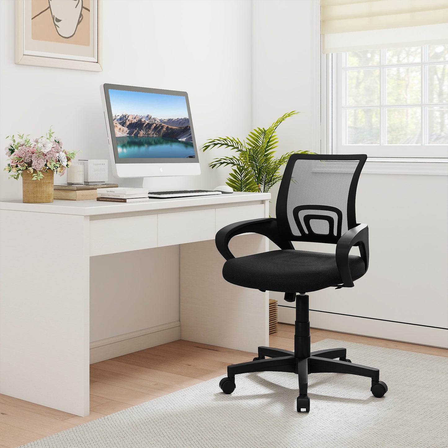 Mid-Back Mesh Office Chair Ergonomic Computer Chair with Lumbar Support, Black Mesh Chairs at Gallery Canada