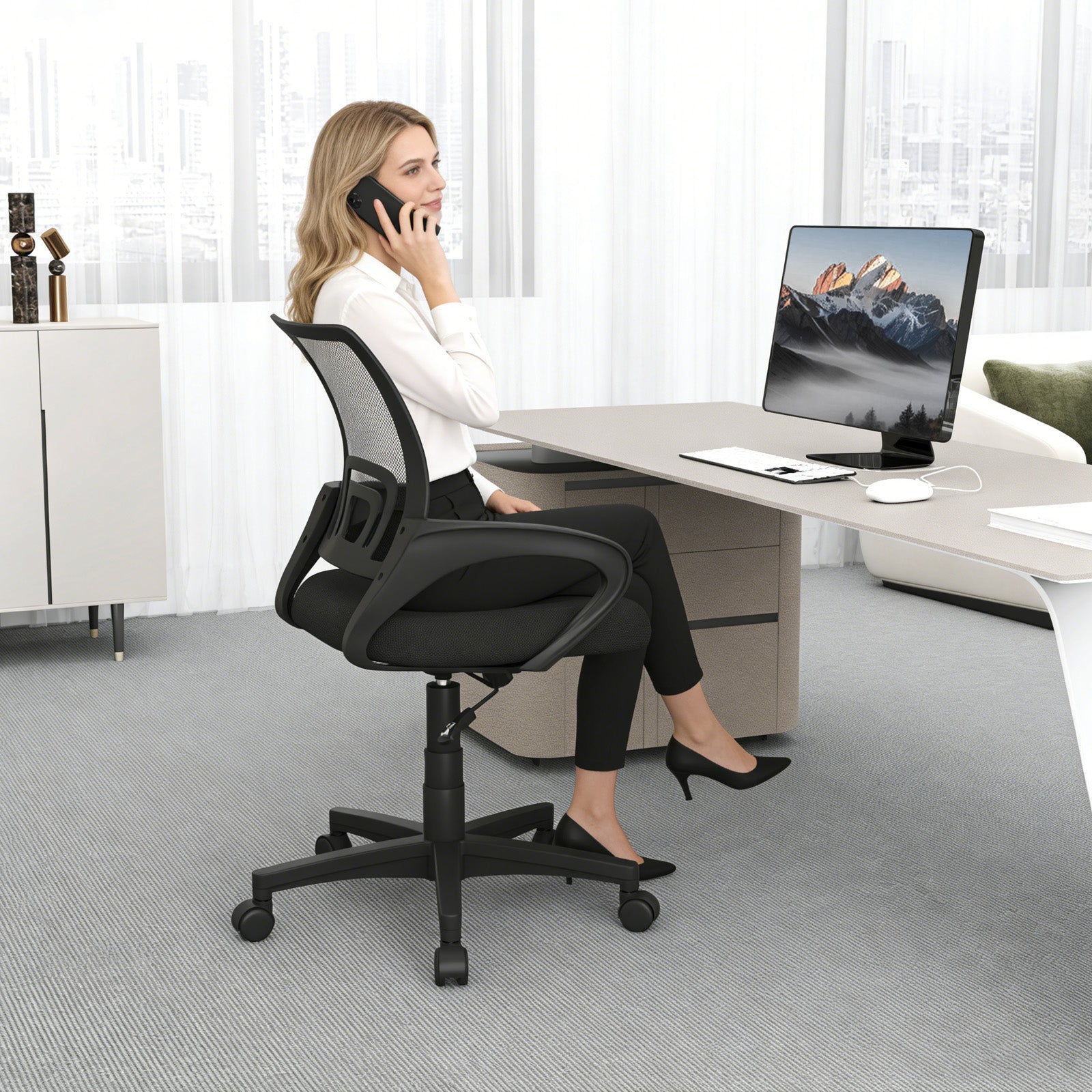 Mid-Back Mesh Office Chair Ergonomic Computer Chair with Lumbar Support, Black Mesh Chairs at Gallery Canada