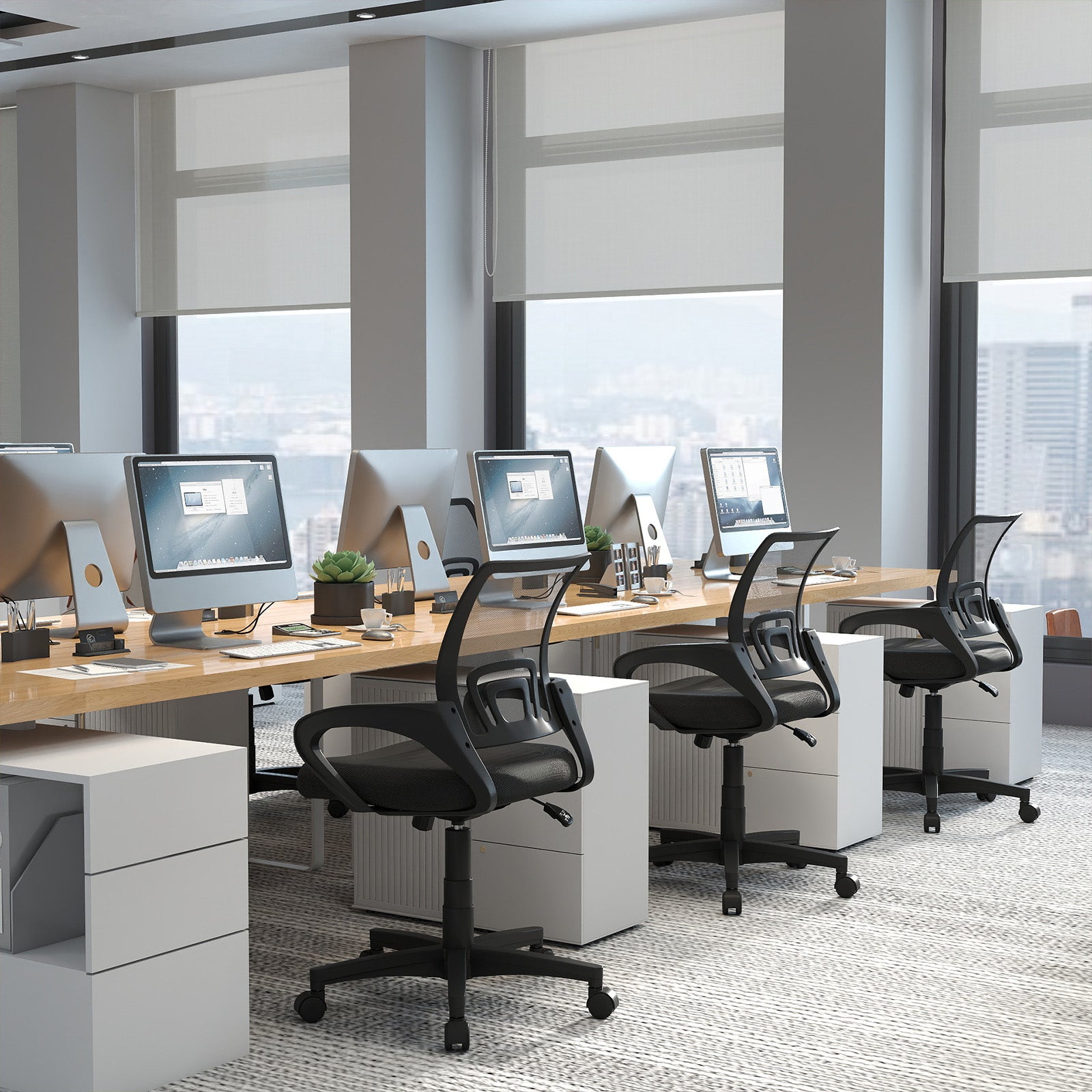 Mid-Back Mesh Office Chair Ergonomic Computer Chair with Lumbar Support, Black Mesh Chairs at Gallery Canada