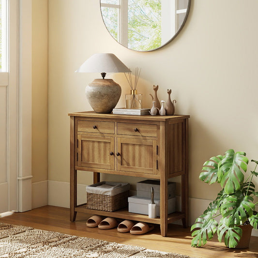 Mid-Century Console Table Wood Coffee Bar Buffet Sideboard with 2 Drawers, Walnut Coffee Tables Walnut at Gallery Canada