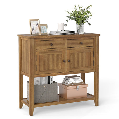 Mid-Century Console Table, Wood Coffee Bar, 2 Drawers, Walnut