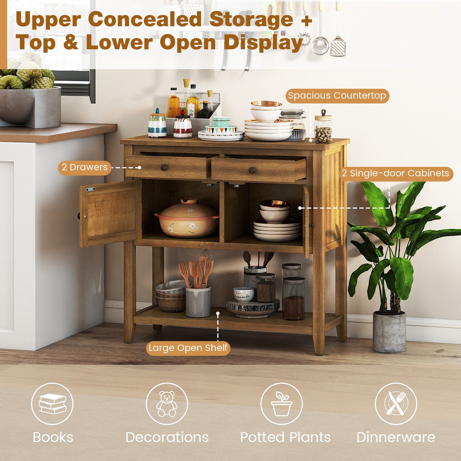 Mid-Century Console Table Wood Coffee Bar Buffet Sideboard with 2 Drawers, Walnut Coffee Tables at Gallery Canada