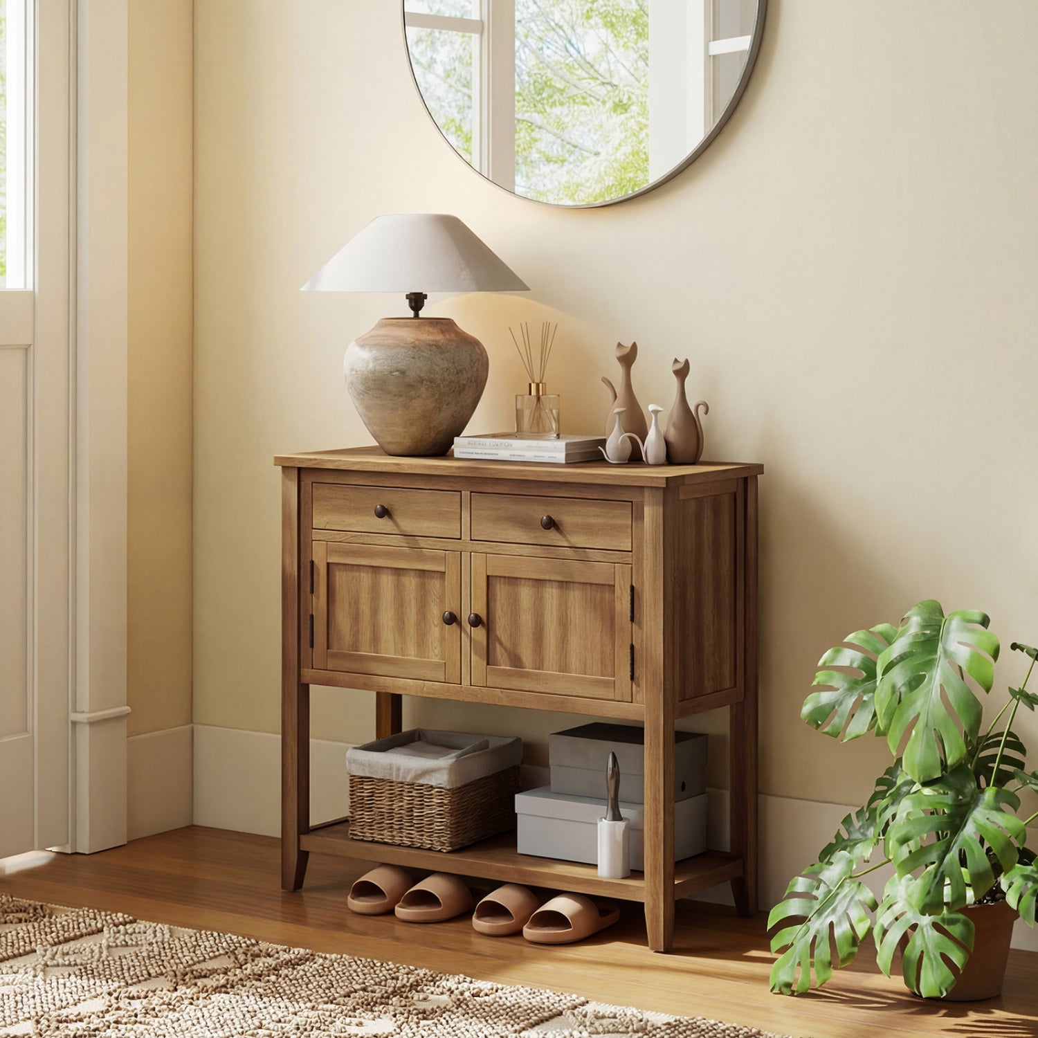 Mid-Century Console Table, Wood Coffee Bar, 2 Drawers, Walnut Coffee Tables at Gallery Canada