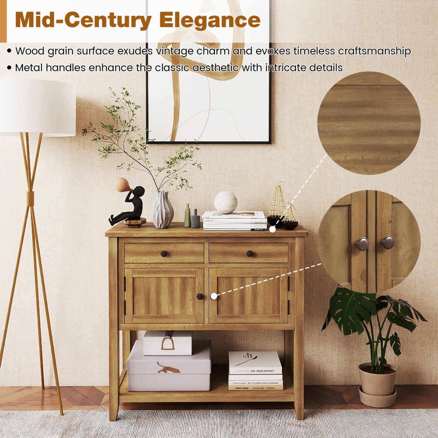 Mid-Century Console Table, Wood Coffee Bar, 2 Drawers, Walnut Coffee Tables at Gallery Canada