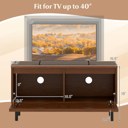Mid Century Fluted TV Stand for 40" TV with 2 Hidden Compartments and Metal Legs, Walnut Entertainment Centers & TV Stands at Gallery Canada