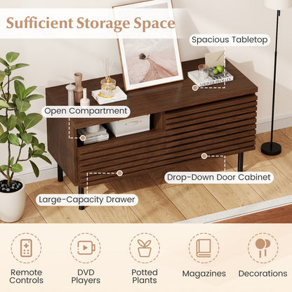 Mid Century Fluted TV Stand for 40 Inch TV Modern Entertainment Center with Open Compartment, Walnut