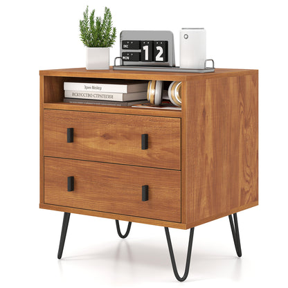 Mid Century Modern 2-Drawer Nightstand with Storage Compartment, Walnut Nightstands Walnut at Gallery Canada