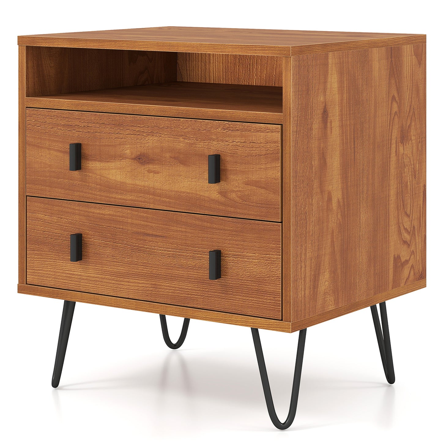 Mid Century Modern 2-Drawer Nightstand with Storage Compartment, Walnut Nightstands at Gallery Canada