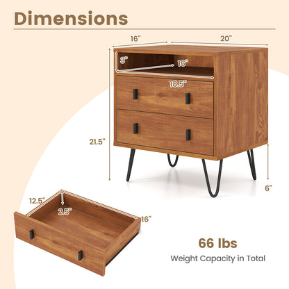 Mid Century Modern 2-Drawer Nightstand with Storage Compartment, Walnut Nightstands at Gallery Canada