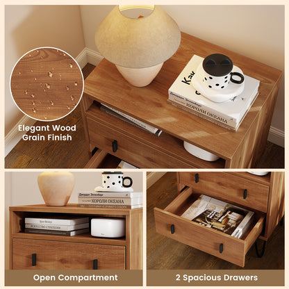 Mid Century Modern 2-Drawer Nightstand with Storage Compartment, Walnut Nightstands at Gallery Canada