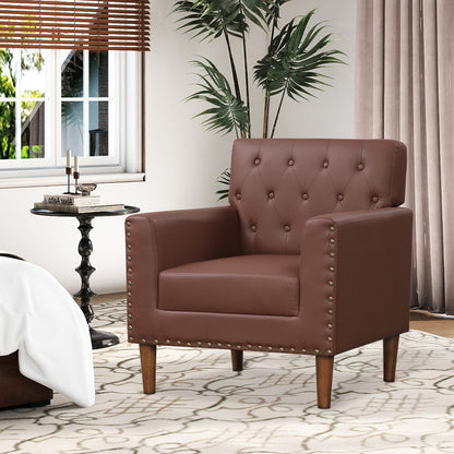 Mid Century Modern Accent Chair with Button Tufted Decoration and Rivets, Brown Accent Chairs at Gallery Canada