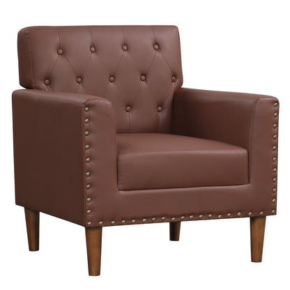 Mid Century Modern Accent Chair with Button Tufted Decoration and Rivets, Brown Accent Chairs Brown at Gallery Canada