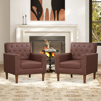 Mid Century Modern Accent Chair with Button Tufted Decoration and Rivets, Brown Accent Chairs at Gallery Canada