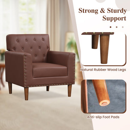 Mid Century Modern Accent Chair with Button Tufted Decoration and Rivets, Brown Accent Chairs at Gallery Canada