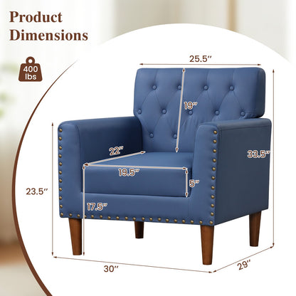 Mid Century Modern Accent Chair with Button Tufted Decoration and Rivets, Blue Accent Chairs at Gallery Canada