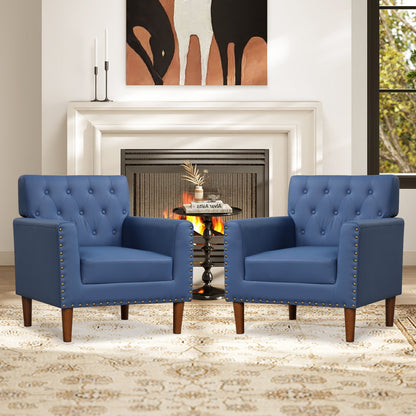 Mid Century Modern Accent Chair with Button Tufted Decoration and Rivets, Blue Accent Chairs at Gallery Canada