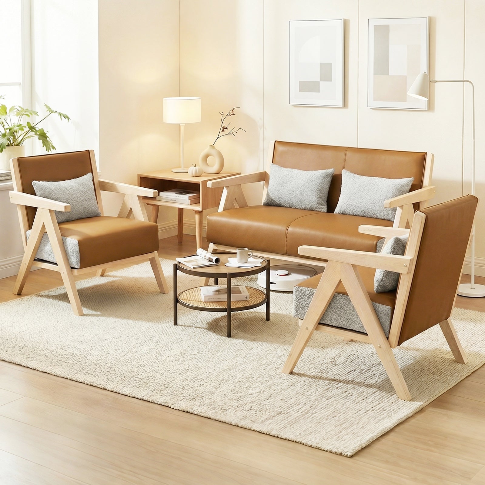 Mid-Century Modern Accent Chair, Artificial Leather, Rubber Wood Frame, Brown Accent Chairs at Gallery Canada