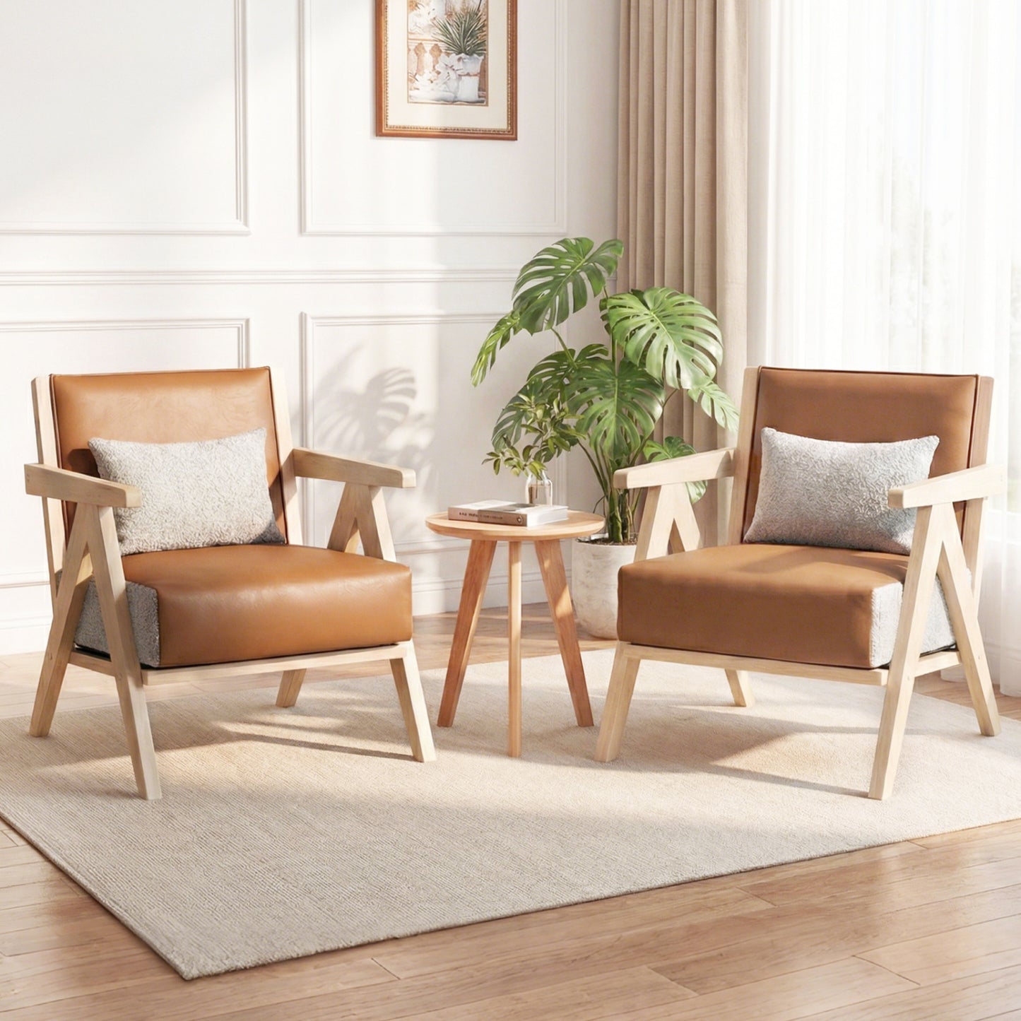 Mid-Century Modern Accent Chair, Artificial Leather, Rubber Wood Frame, Brown Accent Chairs at Gallery Canada