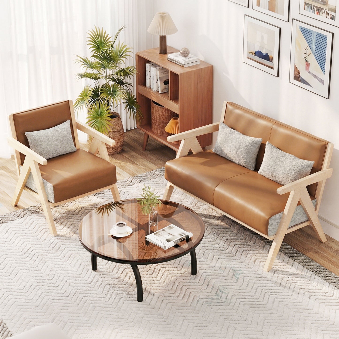 Mid-Century Modern Accent Chair, Artificial Leather, Rubber Wood Frame, Brown Accent Chairs at Gallery Canada