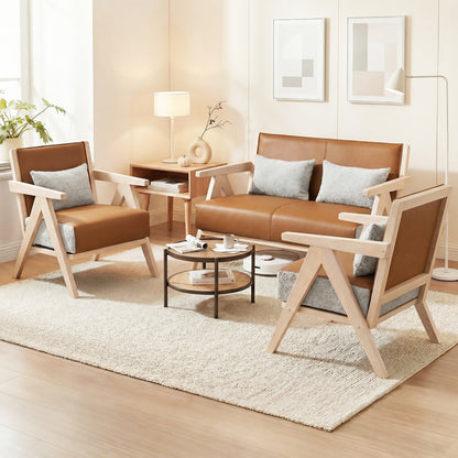 Mid-Century Modern Accent Chair, Artificial Leather, Rubber Wood Frame, Brown Accent Chairs at Gallery Canada