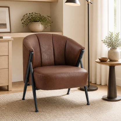 Mid Century Modern Accent Chair, Curved Backrest, Wide Seat, Brown