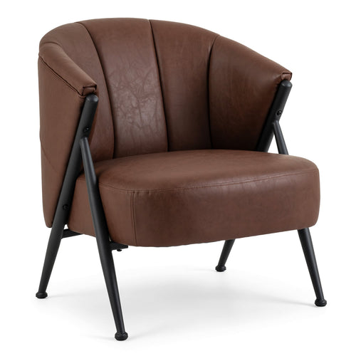 Mid Century Modern Accent Chair, Curved Backrest, Wide Seat, Brown