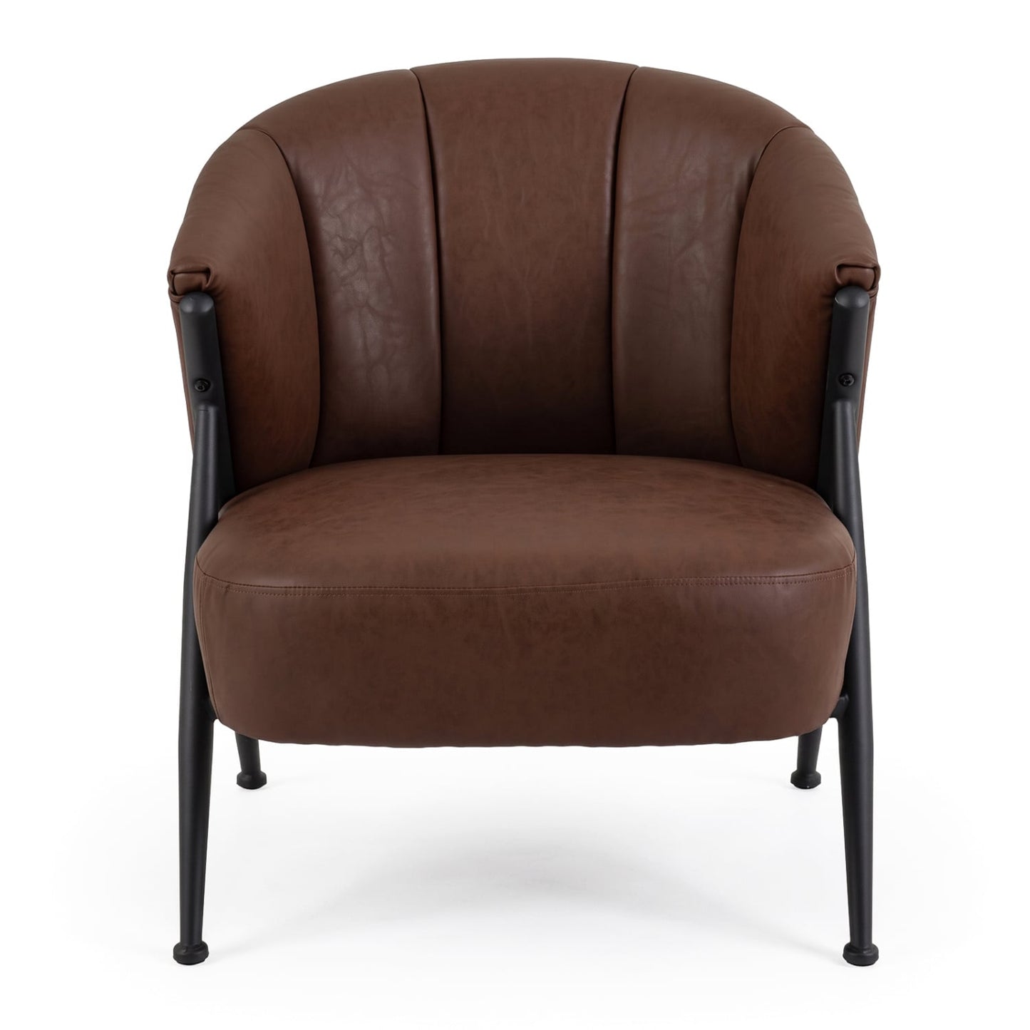 Mid Century Modern Accent Chair, Curved Backrest, Wide Seat, Brown