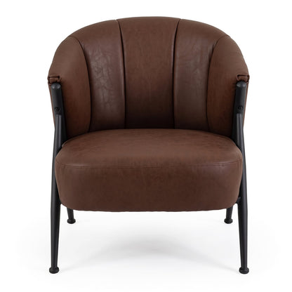 Mid Century Modern Accent Chair, Curved Backrest, Wide Seat, Brown