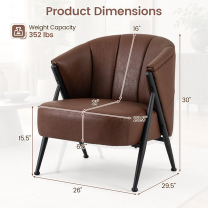 Mid Century Modern Accent Chair, Curved Backrest, Wide Seat, Brown
