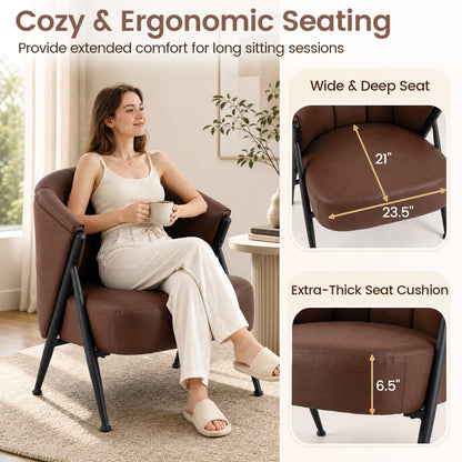 Mid Century Modern Accent Chair, Curved Backrest, Wide Seat, Brown