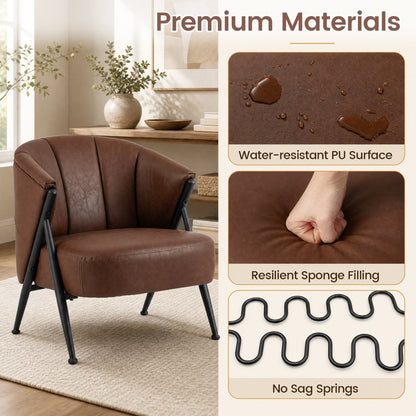 Mid Century Modern Accent Chair, Curved Backrest, Wide Seat, Brown