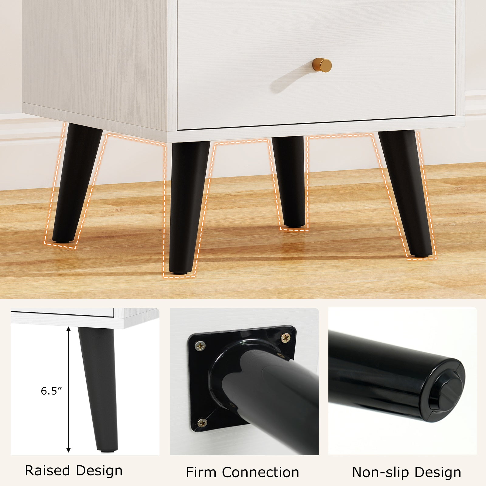 Mid Century Modern Bedside Table, With Golden Knobs, Black Nightstands at Gallery Canada