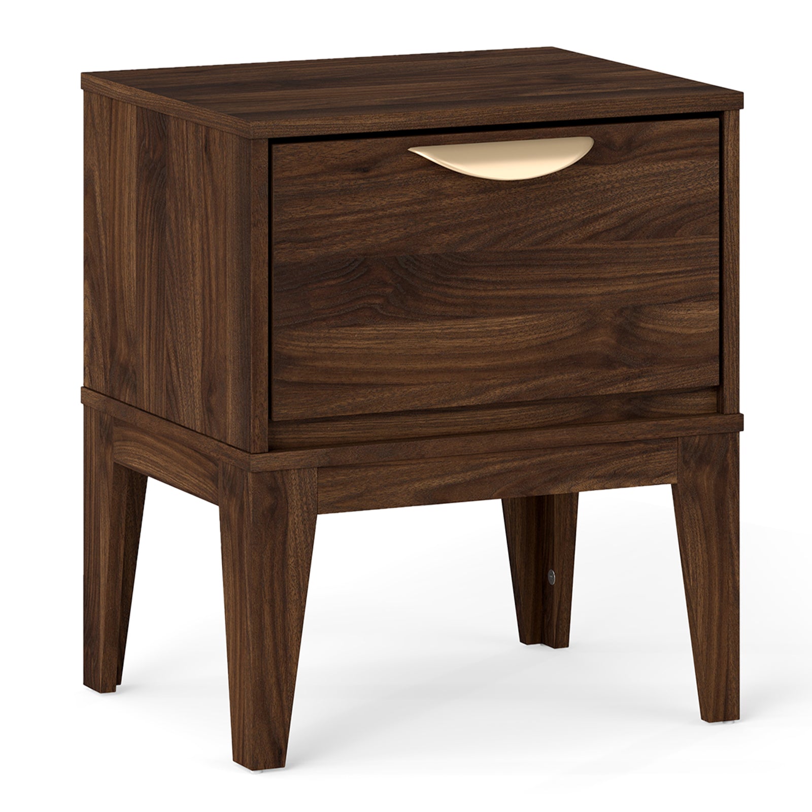 Mid Century Modern Bedside Table, Walnut, With Drawer And Tapered Feet Nightstands at Gallery Canada