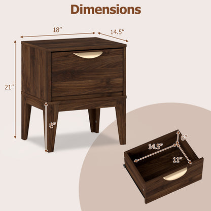 Mid Century Modern Bedside Table, Walnut, With Drawer And Tapered Feet Nightstands at Gallery Canada